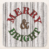Merry & Bright On Weathered Wooden Planten Pattern Kartonnen Onderzetters (Voorkant)