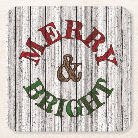 Merry & Bright On Weathered Wooden Planten Pattern Kartonnen Onderzetters (Voorkant)