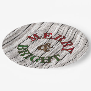 Merry & Bright On Weathered Wooden Planten Pattern Papieren Bordje