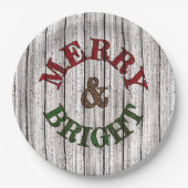 Merry & Bright On Weathered Wooden Planten Pattern Papieren Bordje (Voorkant)