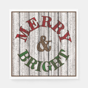 Merry & Bright On Weathered Wooden Planten Pattern Servet