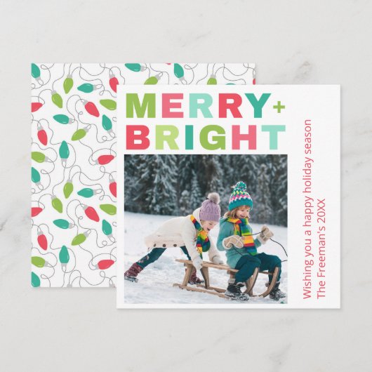 Merry + Bright One Photo kerst Kaart (Voorkant / Achterkant)