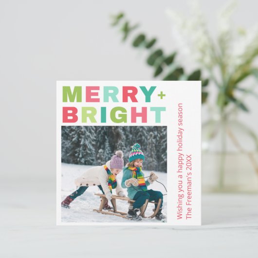 Merry + Bright One Photo kerst Kaart (Staand voorkant)