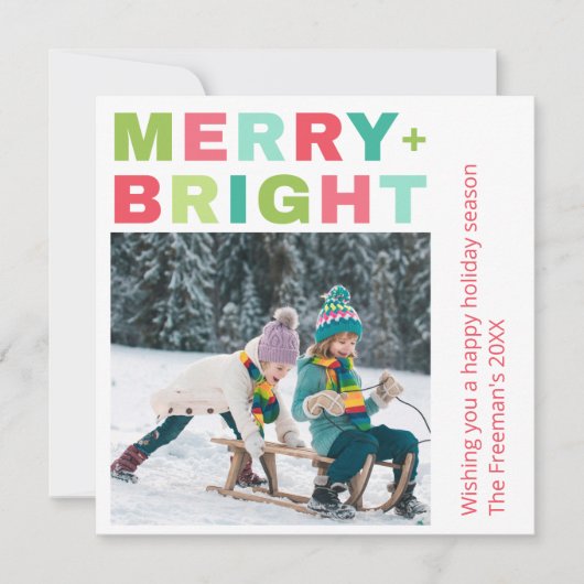 Merry + Bright One Photo kerst Kaart (Voorkant)