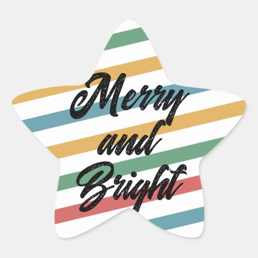 Merry & Bright op  gekleurde strepen Ster Sticker (Voorkant)