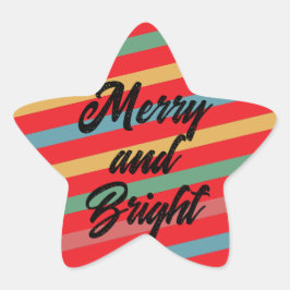 Merry & Bright op  gekleurde strepen Ster Sticker