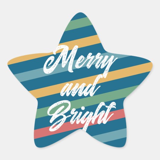 Merry & Bright op  gekleurde strepen Ster Sticker (Voorkant)