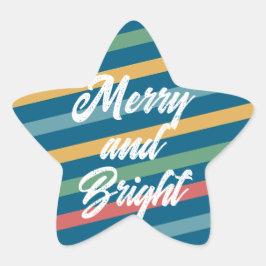 Merry & Bright op  gekleurde strepen Ster Sticker