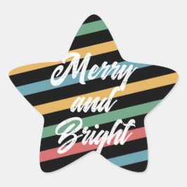 Merry & Bright op gekleurde strepen Ster Sticker