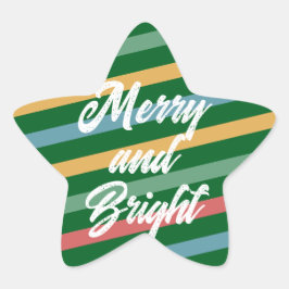 Merry & Bright op  gekleurde strepen Ster Sticker