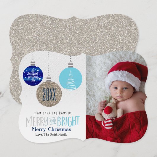 Merry & Bright Ornamenten Hang feestdag fotokaart Feestdagenkaart (Voorkant / Achterkant)