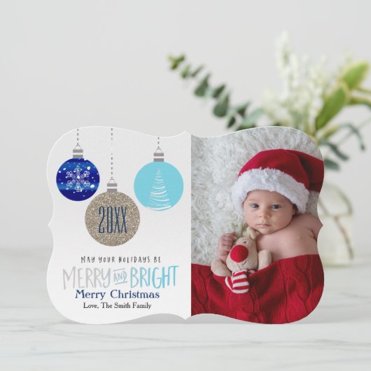 Merry & Bright Ornamenten Hang feestdag fotokaart Feestdagenkaart (Staand voorkant)