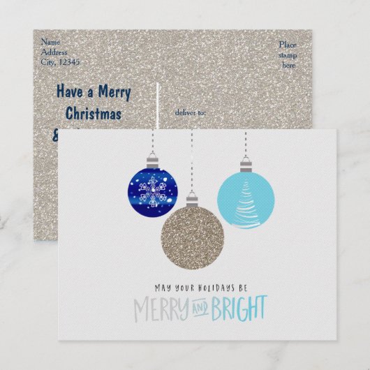 Merry & Bright Ornamenten Vakantie Winter Briefkaa Feestdagenkaart (Voorkant / Achterkant)