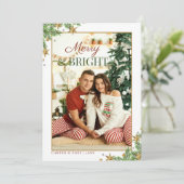 Merry & Bright Paar Foto Kerstmis Feestdagenkaart (Staand voorkant)