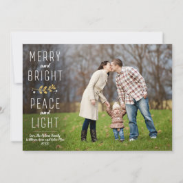 Merry, Bright, Peace, Light | Kerstfotokaart Feestdagenkaart