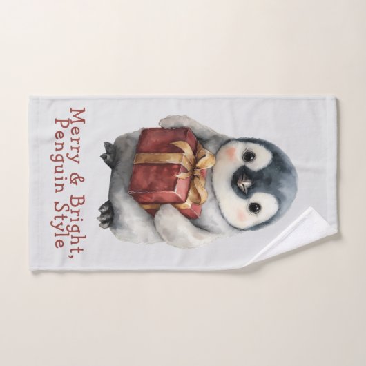 Merry & Bright Penguin Christmas Bad Handdoek (Handdoek)