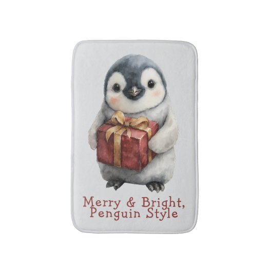 Merry & Bright Penguin Christmas Badmat (Voorkant Verticaal)