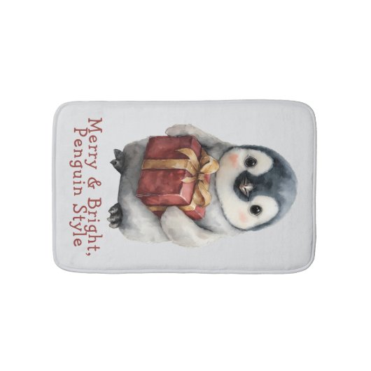 Merry & Bright Penguin Christmas Badmat (Voorkant)