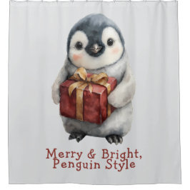 Merry & Bright Penguin Christmas Douchegordijn