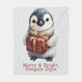 Merry & Bright Penguin Christmas Fleece Deken