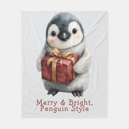 Merry & Bright Penguin Christmas Fleece Deken (Voorkant)