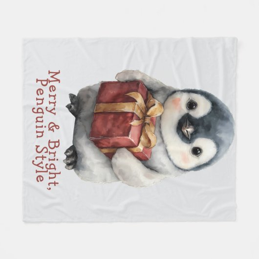 Merry & Bright Penguin Christmas Fleece Deken (Voorkant (Horizontaal))