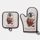 Merry & Bright Penguin Christmas Ovenwant & Pannenlap Set (Voorkant)
