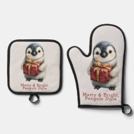 Merry & Bright Penguin Christmas Ovenwant & Pannenlap Set