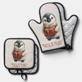 Merry & Bright Penguin Christmas Ovenwant & Pannenlap Set (Voorkant / Achterkant)