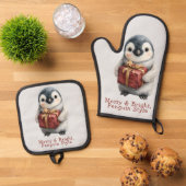Merry & Bright Penguin Christmas Ovenwant & Pannenlap Set (Top down)