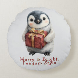 Merry & Bright Penguin Christmas Rond Kussen