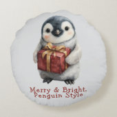Merry & Bright Penguin Christmas Rond Kussen (Achterkant)