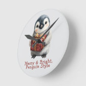 Merry & Bright Penguin Christmas Ronde Klok (Hoek)