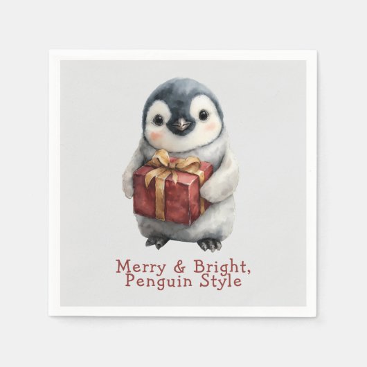 Merry & Bright Penguin Christmas Servet (Voorkant)
