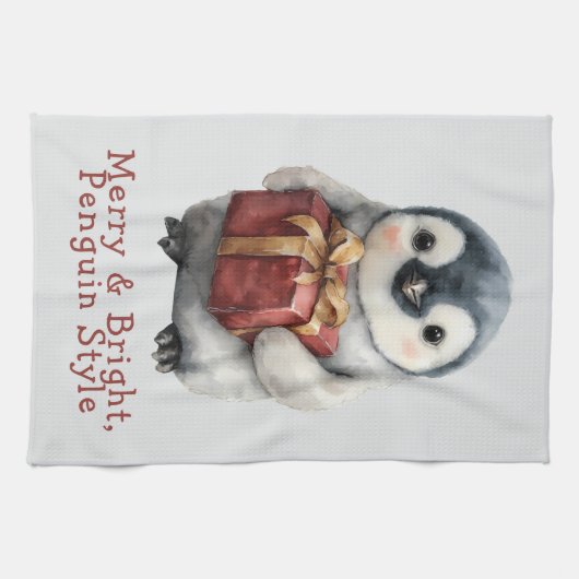 Merry & Bright Penguin Christmas Theedoek (Horizontaal)