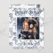 Merry & Bright Photo Blue  vakantie Briefkaart (Voorkant / Achterkant)