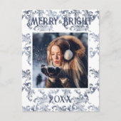 Merry & Bright Photo Blue  vakantie Briefkaart (Voorkant)