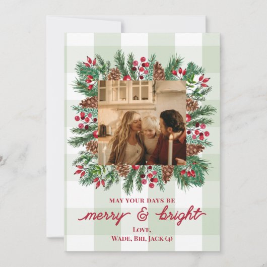 Merry & Bright Photo Christmas Holiday Kaart (Voorkant)