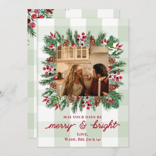 Merry & Bright Photo Christmas Holiday Kaart (Voorkant / Achterkant)