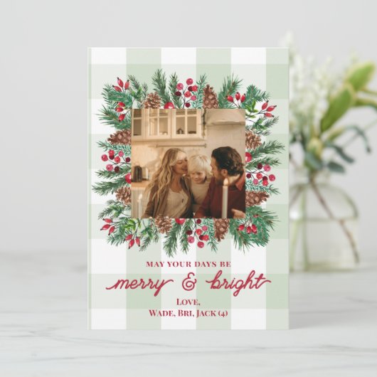 Merry & Bright Photo Christmas Holiday Kaart (Staand voorkant)