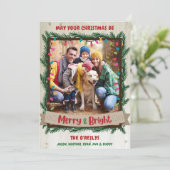 Merry & Bright Photo Christmas Kaart Garland Light (Staand voorkant)