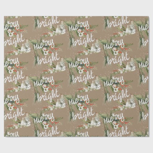 Merry & Bright Pine Bough Berries & Candlelight Cadeaupapier (Vlak)