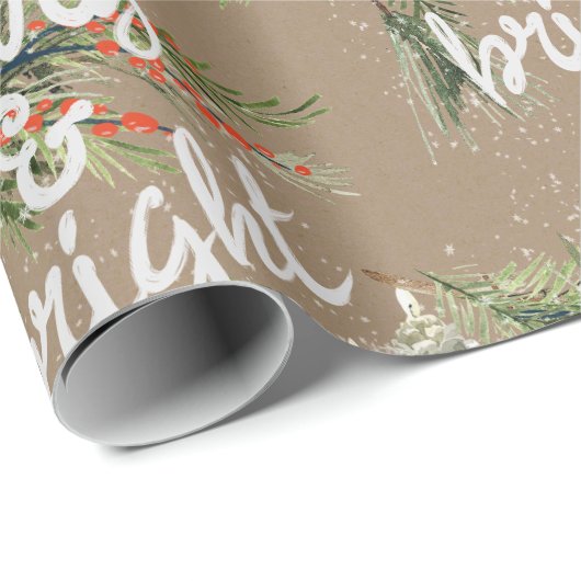 Merry & Bright Pine Bough Berries & Candlelight Cadeaupapier (Rol Hoek)