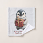Merry & Bright Pinguïn Kerstmis Bad Handdoek (Wasdoekje)