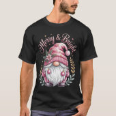 Merry & Bright Pink Christmas Gnome T-shirt (Voorkant)