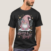 Merry & Bright Pink Christmas Gnome T-shirt (Voorkant)
