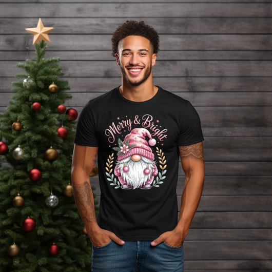 Merry & Bright Pink Christmas Gnome T-shirt