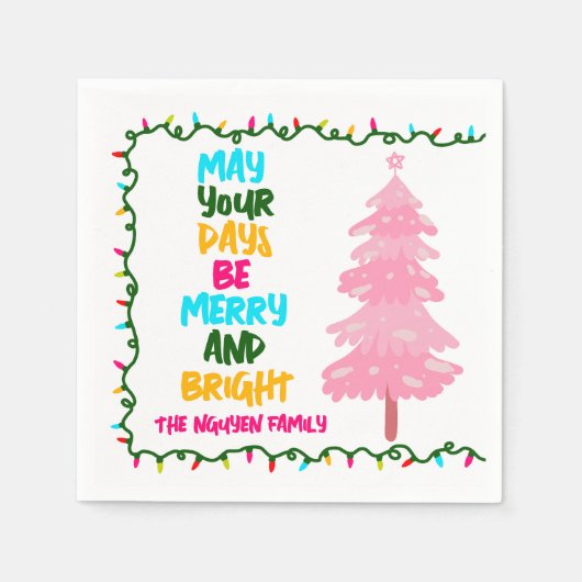 Merry Bright Pink Christmas Tree Custom Party Servet (Voorkant)