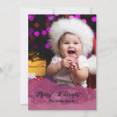 Merry & Bright Pink Glitter Christmas Photo  Feestdagenkaart (Voorkant)