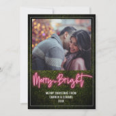 Merry + Bright Pink Neon Boxwood kerstfoto Feestdagenkaart (Voorkant)